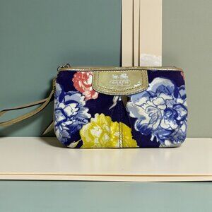 Coach floral canvas wristlet with patent leather trim